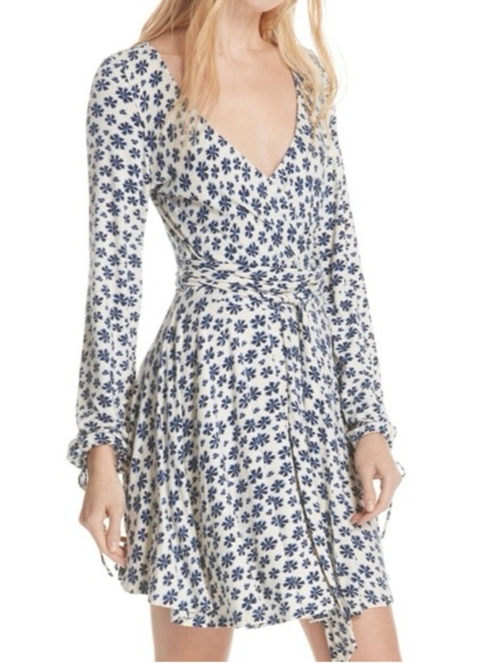 Free People Navy and White Floral Wrap Dress